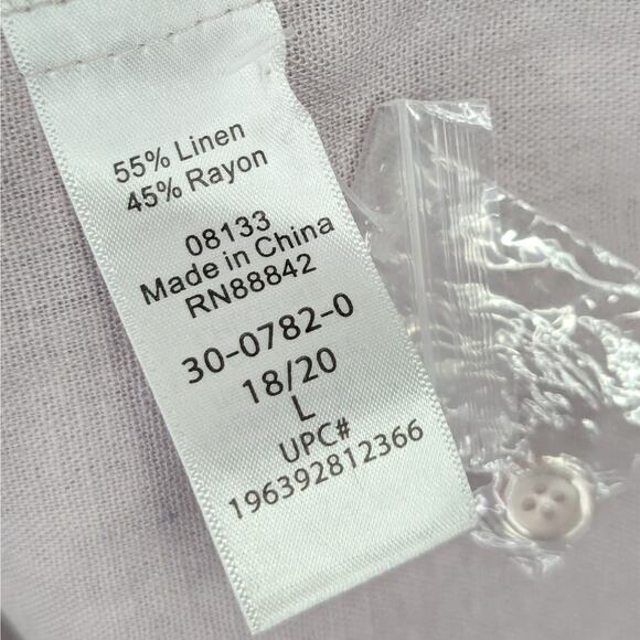 Ellos Lilac Purple Linen Rayon Top Women's L 18/20 V Neck Button Short Sleeve - Picture 5 of 6